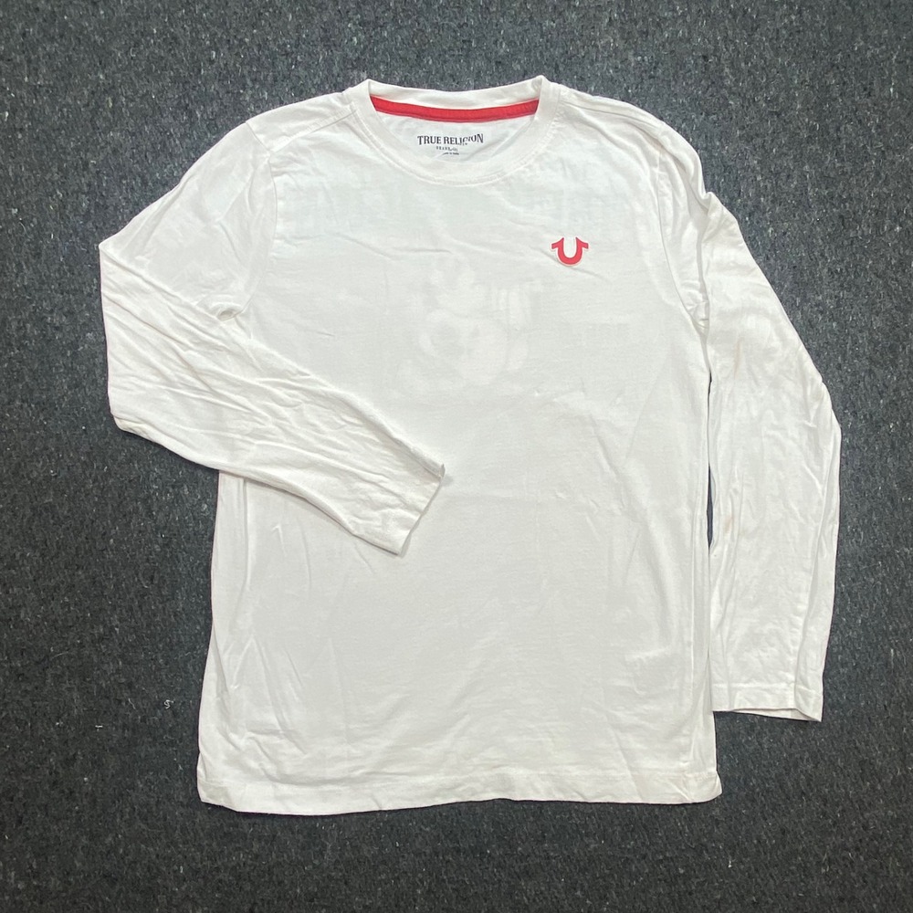 True Religion Long Sleeve Shirt Size M 10/12 Boy White Buddha World Tour Graphic